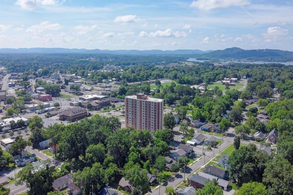 an aerial view of a city with a tall building at Charming Micro studio in Gadsden, AL in Gadsden