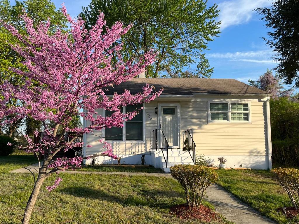 una casa con un árbol floreciente delante de ella en Gaia House en Annapolis