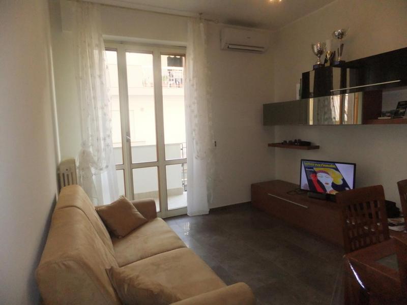 a living room with a couch and a television at Roseto degli Abruzzi Apartment in Roseto degli Abruzzi