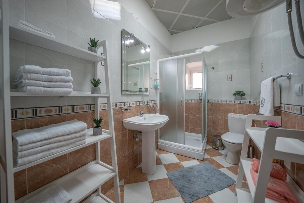 a bathroom with a sink and a toilet and a shower at Main Square View in Kotor