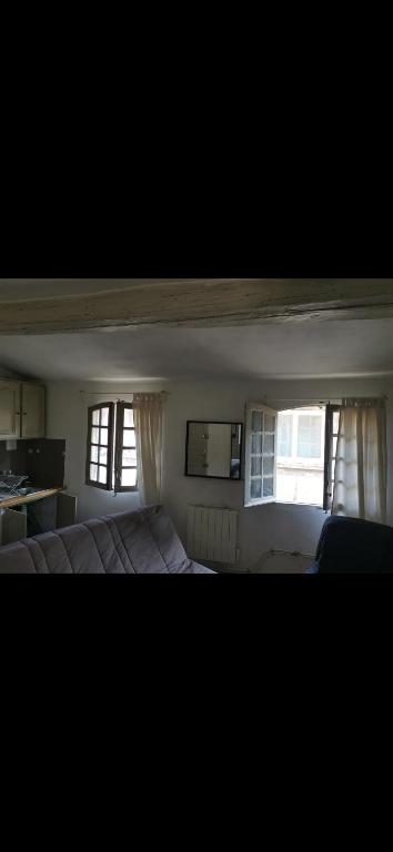 um quarto com uma cama e duas janelas em Studio Centre ville les halles em Avignon
