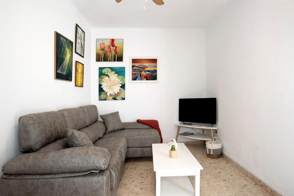 Televízia a/alebo spoločenská miestnosť v ubytovaní Casa de Romero - Solo familias