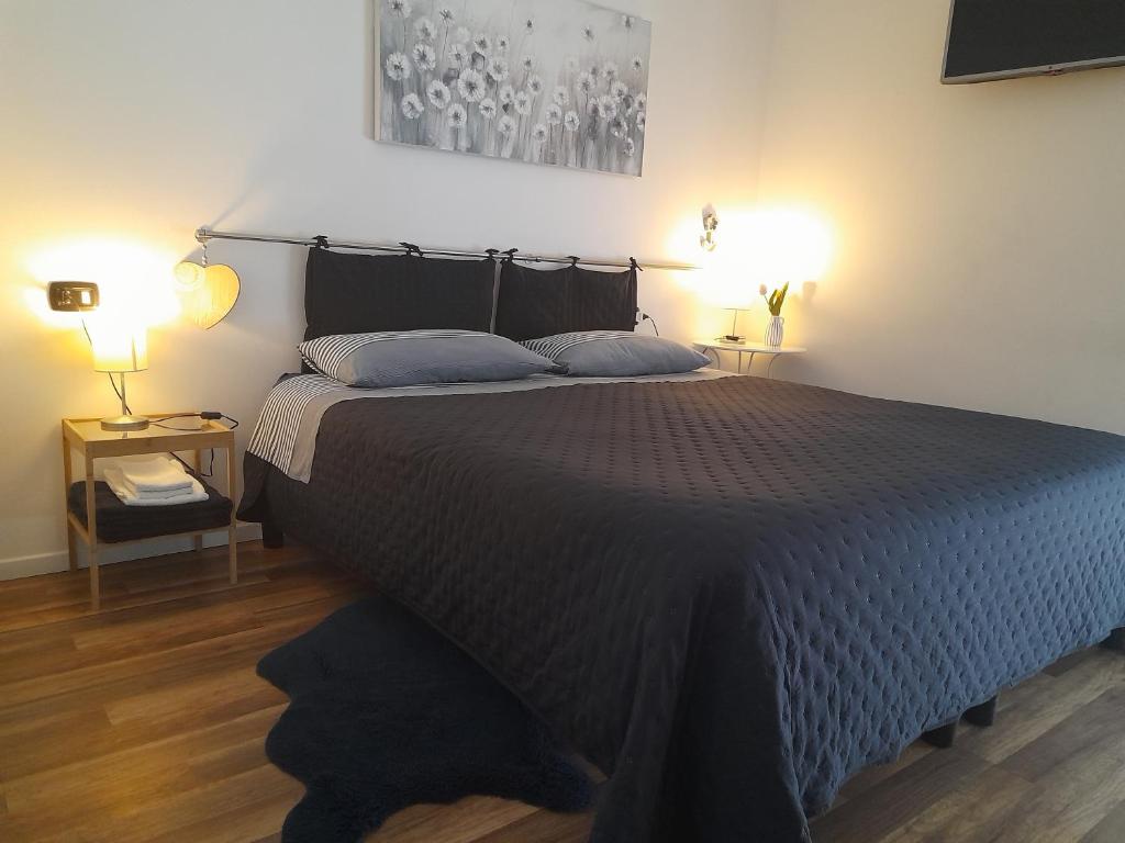 1 cama grande en una habitación con 2 lámparas en Cristel Malpensa apartment, en Cardano al Campo