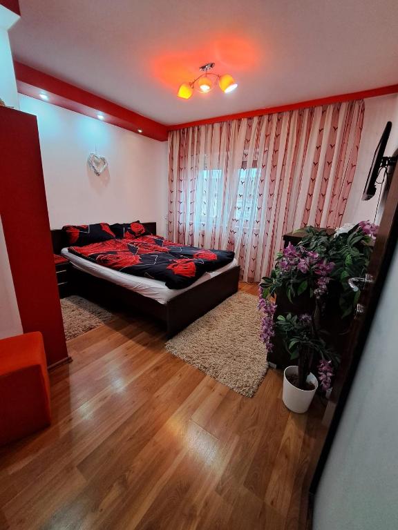 um quarto com uma cama num quarto em Apartament Raul em Sânmartin