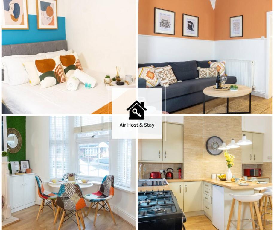 a collage of photos of a living room and an apartment at Air Host and Stay - Daisy House - Large 3 bedroom sleeps 7 10 minutes from city centre in Liverpool