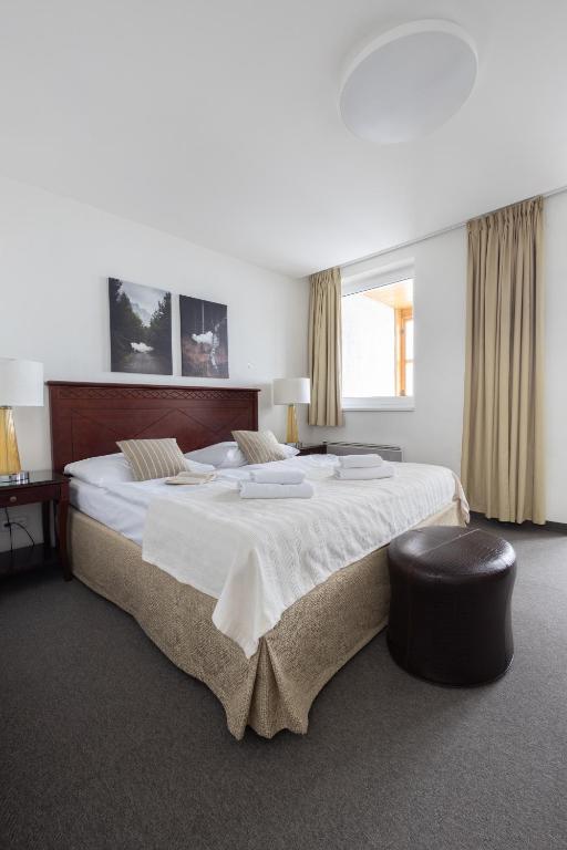 Postel nebo postele na pokoji v ubytování Hotel Petrovy kameny
