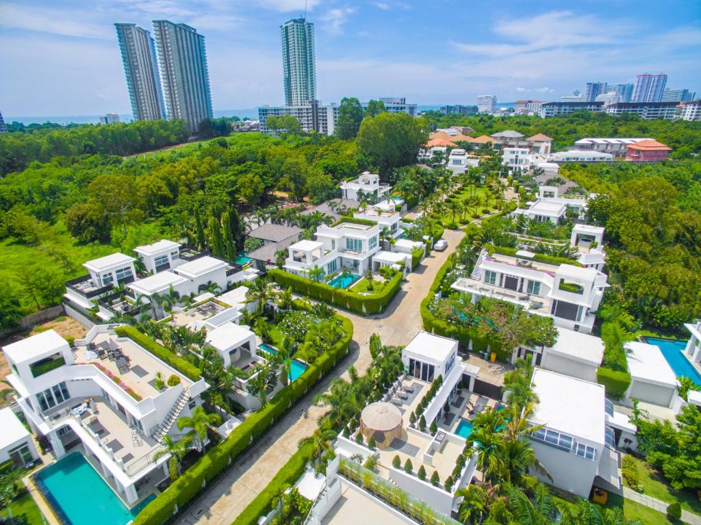 an aerial view of a city with tall buildings at Villas In Pattaya in Jomtien Beach