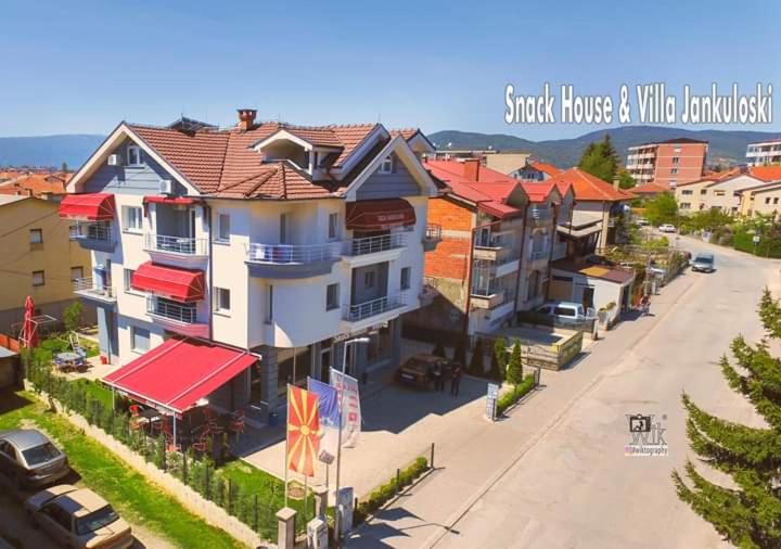 arial view of a street in a city with houses at Villa Jankuloski in Ohrid