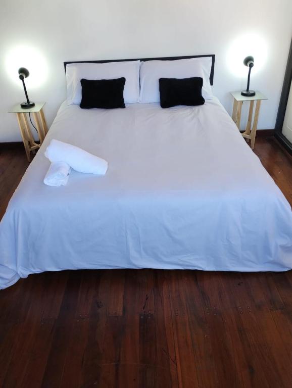 a white bed with two pillows on top of it at Quiet luxury loft in Mendoza