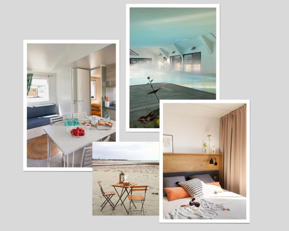un collage de fotos de diferentes habitaciones en una casa en Camping Ty Nénez, en Pont-Scorff