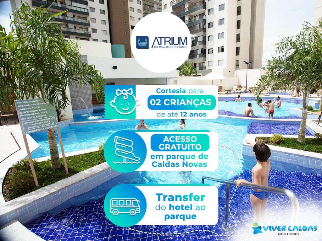 - un panneau indiquant la piscine d'un complexe dans l'établissement Hotel Atrium Thermas - OFICIAL, à Caldas Novas