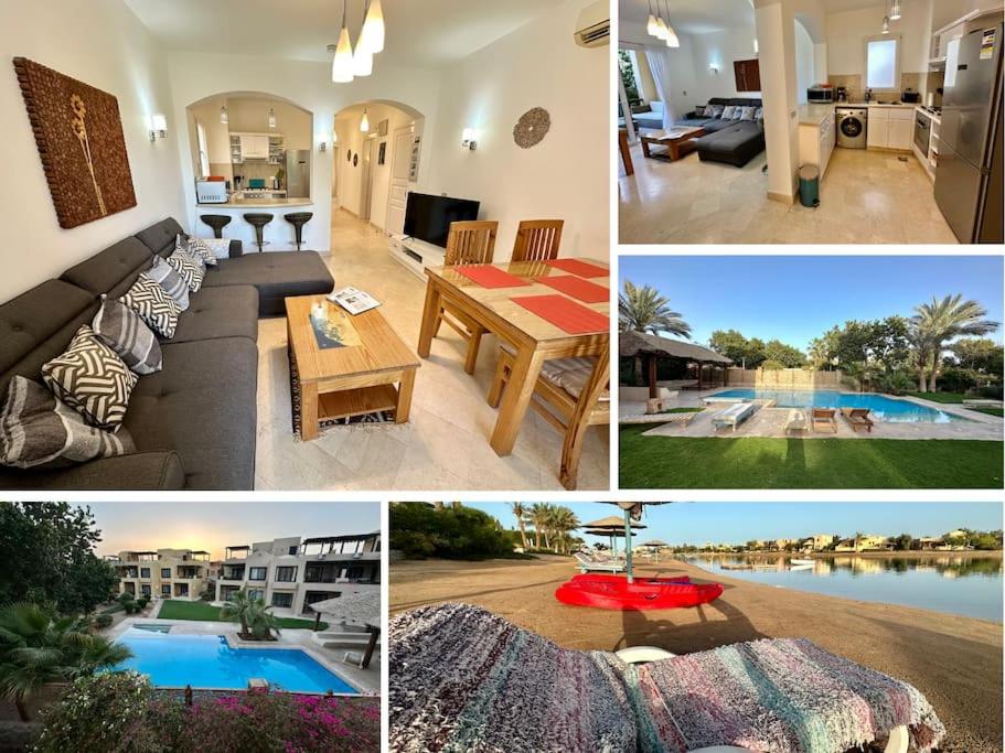 een collage van foto's van een huis met zwembad bij 2 Bedroom Condo, with Pool, and Beach & Lagoon Access in Hurghada