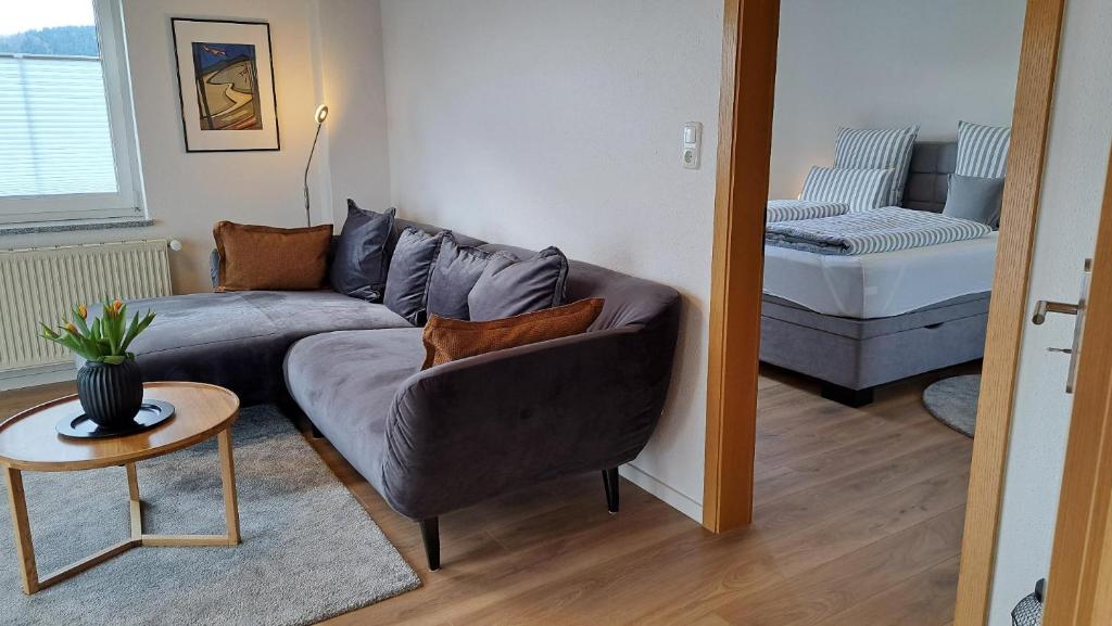 Postel nebo postele na pokoji v ubytování Ferienwohnungen Sachsenblick