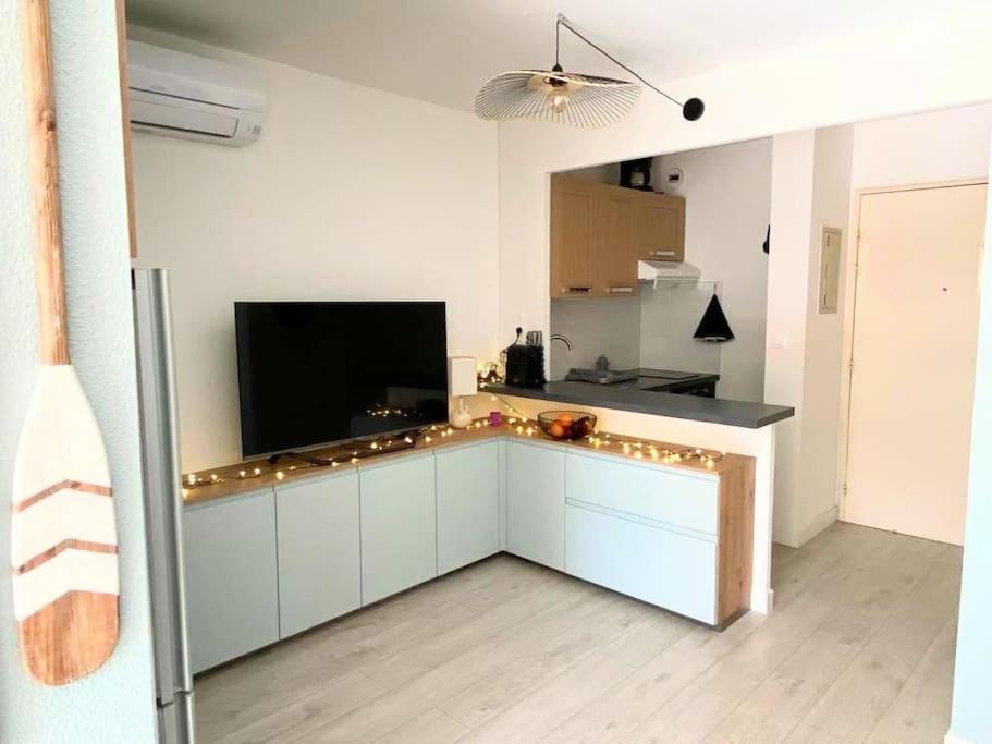 Kuchyňa alebo kuchynka v ubytovaní Le Murmure du Palmier * Mer à 2 min * Parking Privé * Terrasse