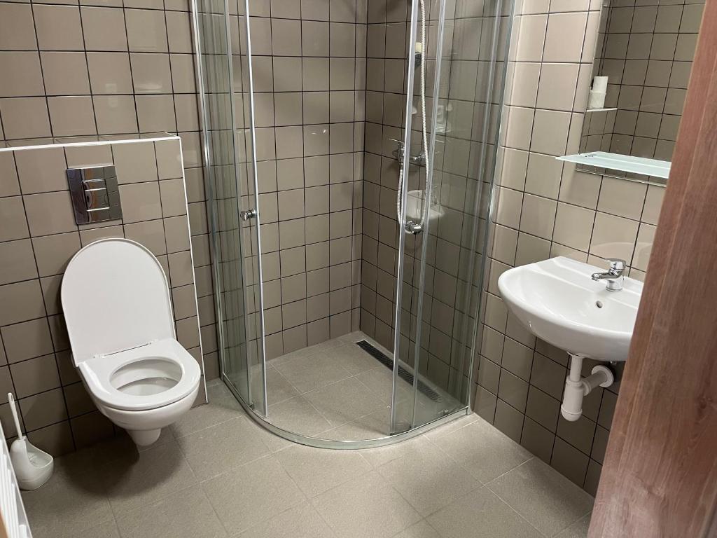 Koupelna v ubytování Apartmány Pod Věží Borovany