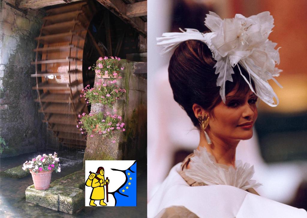 a woman wearing a white dress and a flower hat at Moulin de la Fleuristerie in Orges
