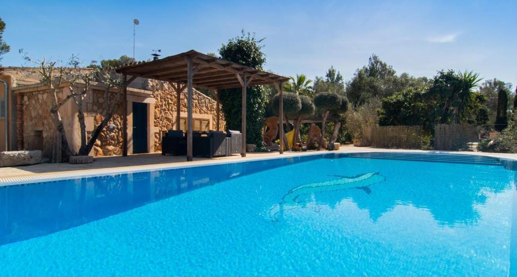 - une piscine avec un dauphin dans l'eau dans l'établissement Sa Costa, à Campos