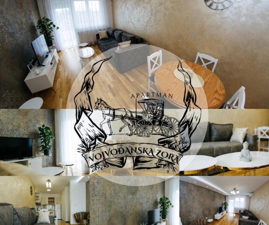un collage de una sala de estar y una sala de estar en Vojvodjanska zora en Sombor