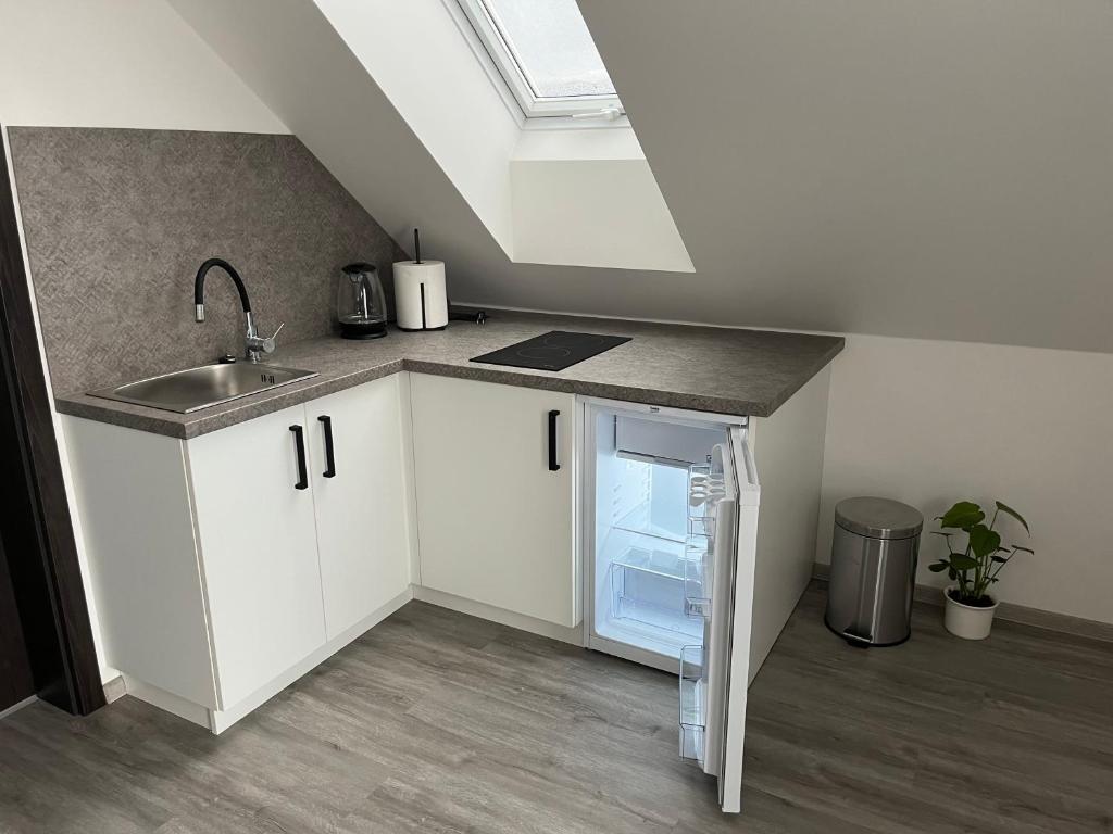 Kuchyň nebo kuchyňský kout v ubytování Apartmány u Romany