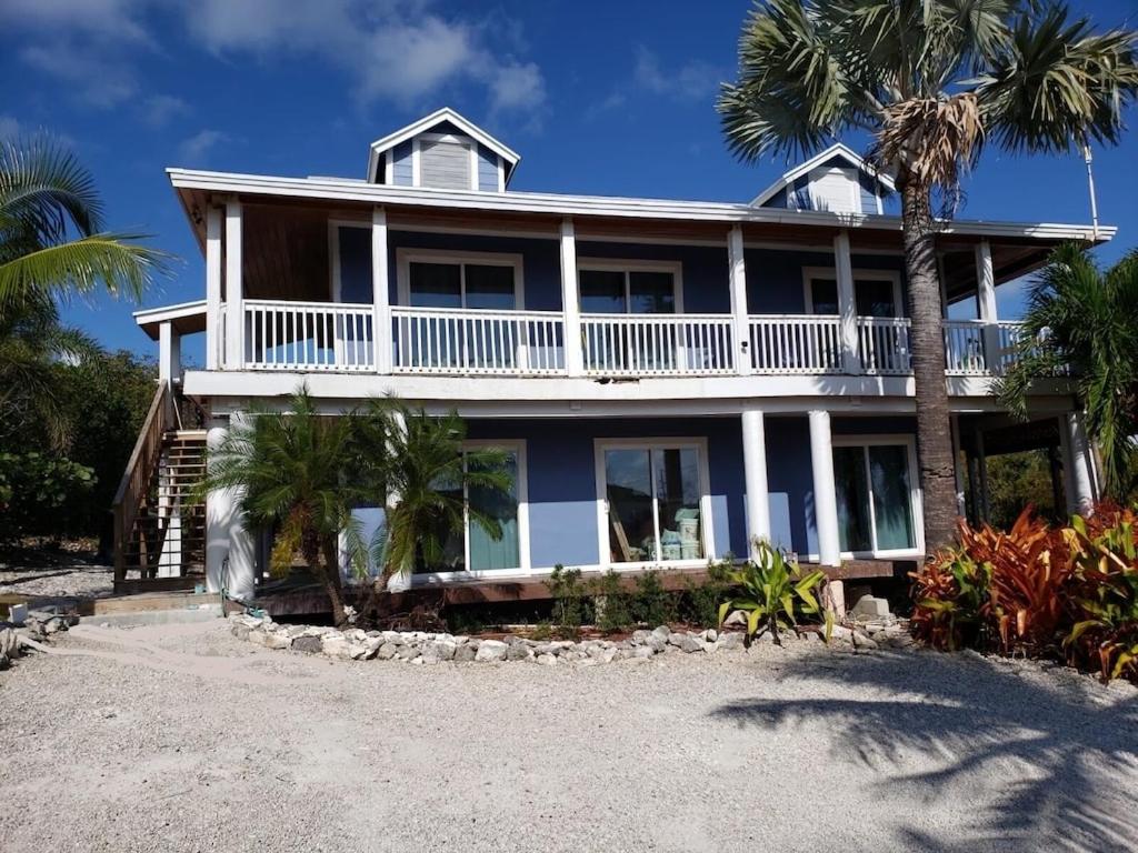 a house on the beach with palm trees at Beautiful Island Villa - Beach Access on Private 2 Acres in Moss Town