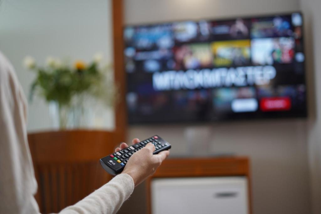 TV a/nebo společenská místnost v ubytování Fthia Hotel
