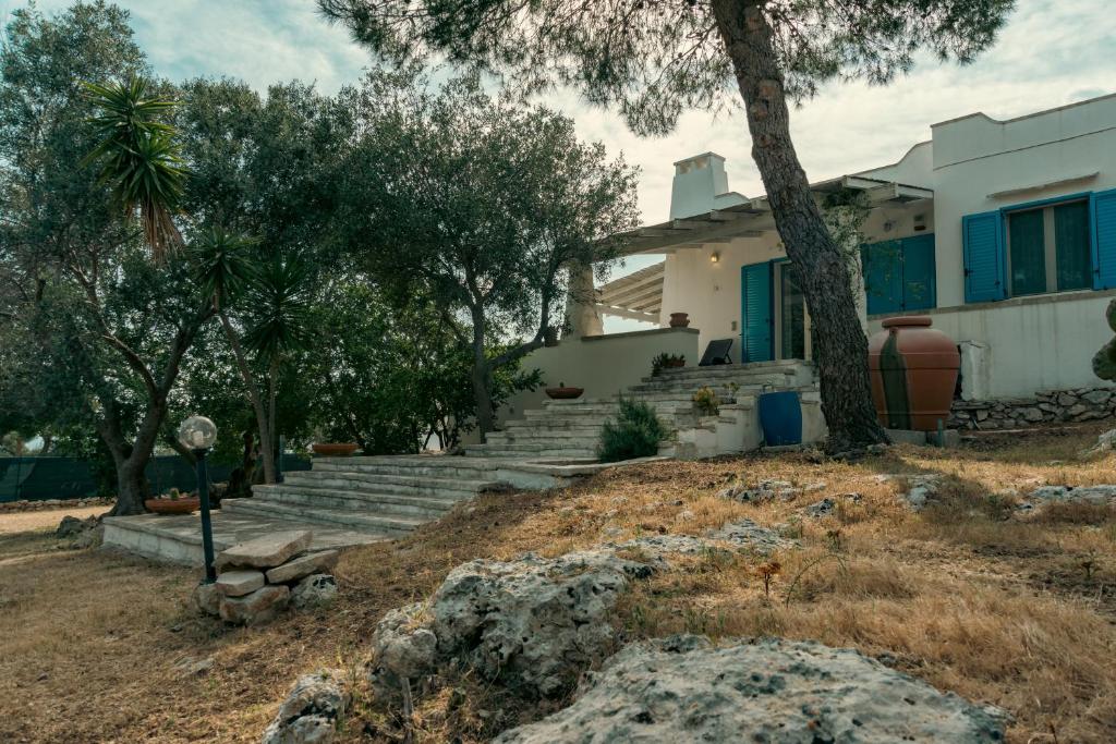 a house with a tree and some stairs at Calaluna - Villa Sea View by Diddoi in Leuca