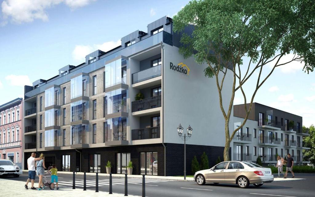 a rendering of a building on a street at Apartament Poznańska 24 in Bydgoszcz