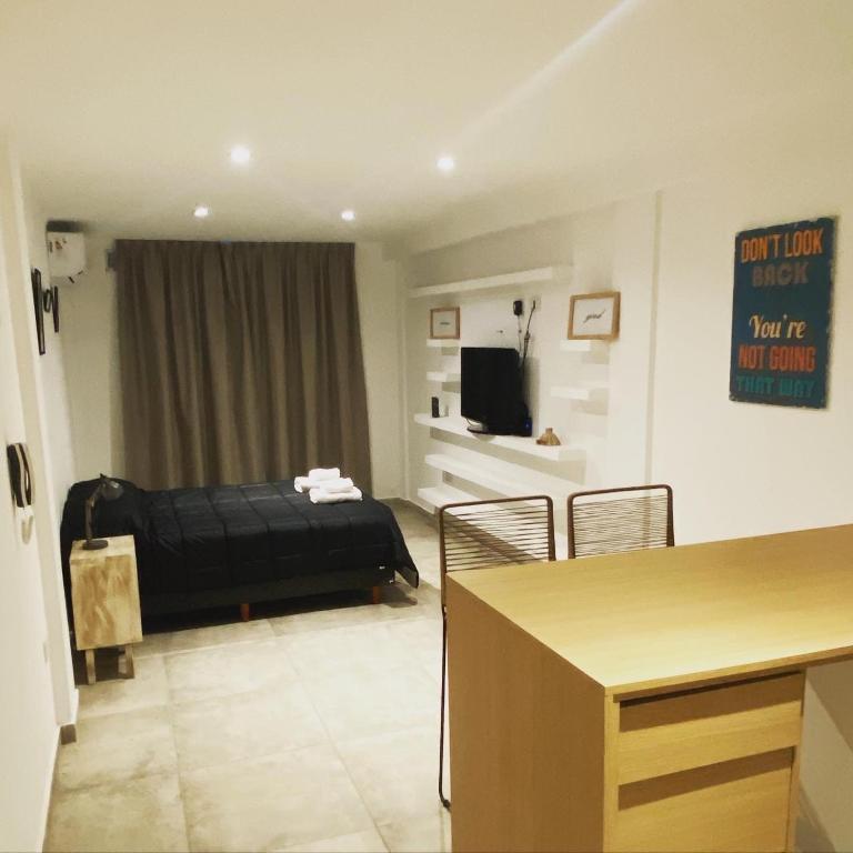 a bedroom with a bed and a television in a room at FINCA NOVA Apartment 1 in Balcarce