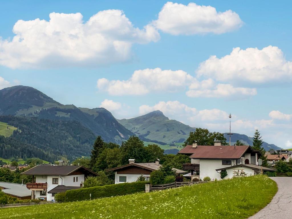 un pueblo con casas en una colina con montañas en Apartment App- Helga - FIB220 by Interhome, en Fieberbrunn