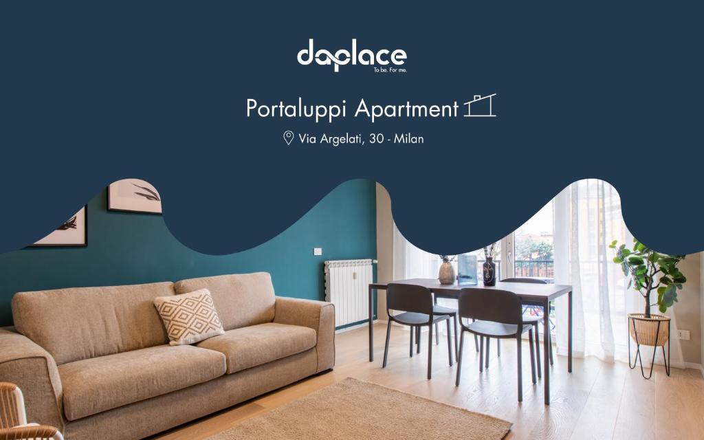 - un salon avec un canapé et une table dans l'établissement Daplace - Portaluppi Apartment, à Milan
