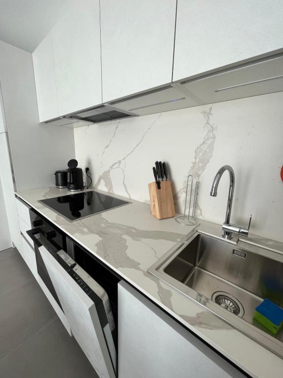 eine Küche mit Spüle und Arbeitsplatte in der Unterkunft Ca' Ariston in Grado