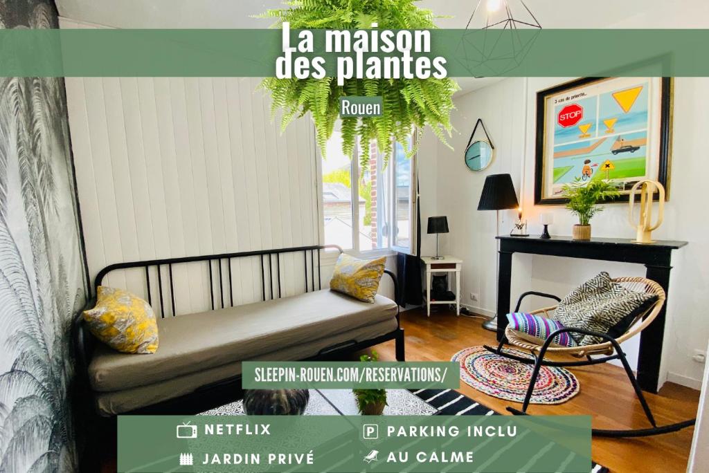 a catalogue of a living room with a couch and a chair at La Maison des Plantes, charmante, atypique et cosy pour 4 personnes avec parking et jardin in Rouen