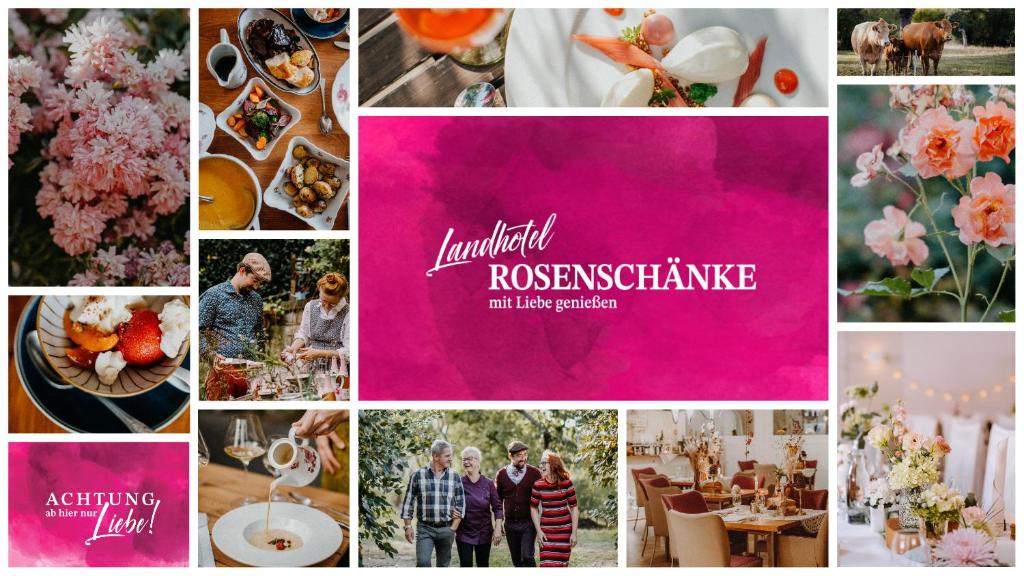eine Collage mit rosa und orangefarbenen Bildern in der Unterkunft Landhotel Rosenschänke in Kreischa
