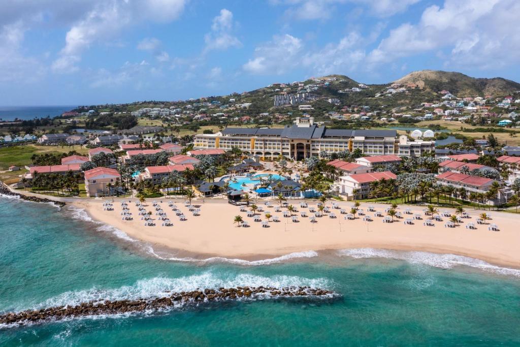 an aerial view of the resort and the beach at Marriott St. Kitts Beach Club in Frigate Bay