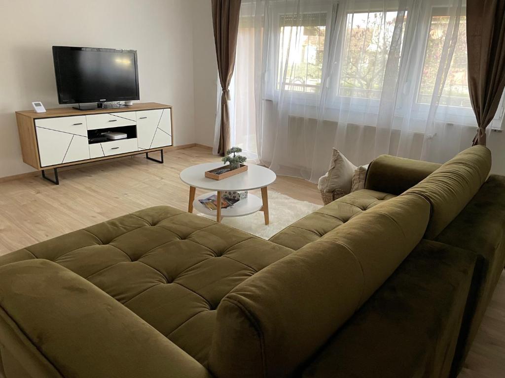 a living room with a couch and a television at Apartma Luka in Ptuj