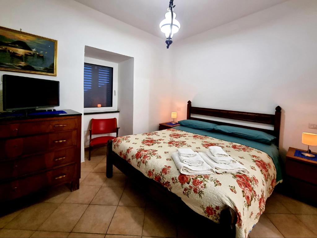 a bedroom with a bed with a dresser and a television at Nanninella hh in Sorrento