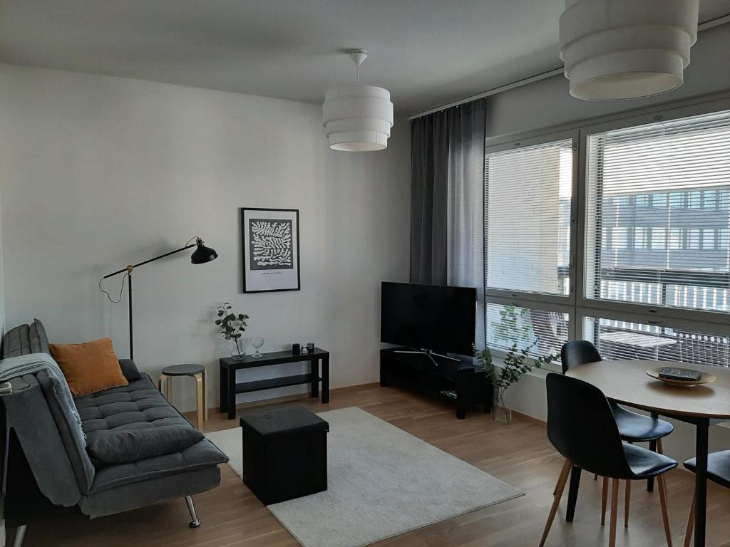 Χώρος καθιστικού στο Premium kaksio Rauman keskustassa, parveke ja sauna