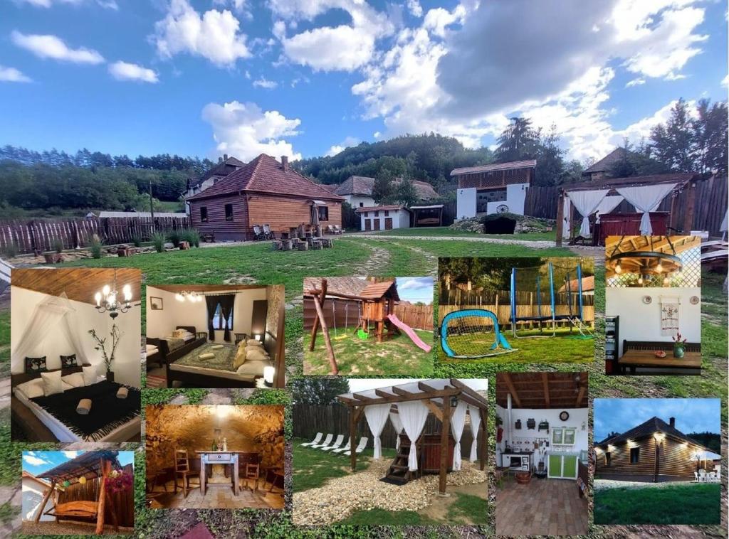 un collage de fotos de una casa y casas en Mátrai pincés udvar, en Mátramindszent