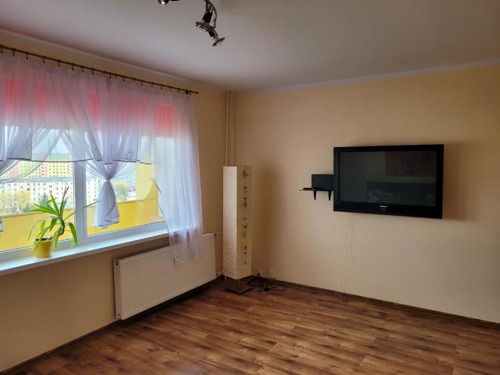 Televízia a/alebo spoločenská miestnosť v ubytovaní Apartament Palisadowa
