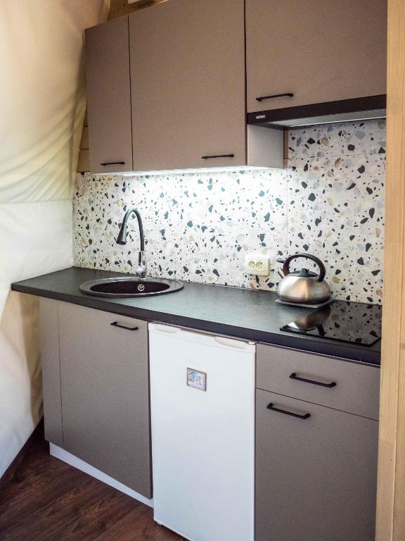 Kuchyň nebo kuchyňský kout v ubytování SlavskoGlamping
