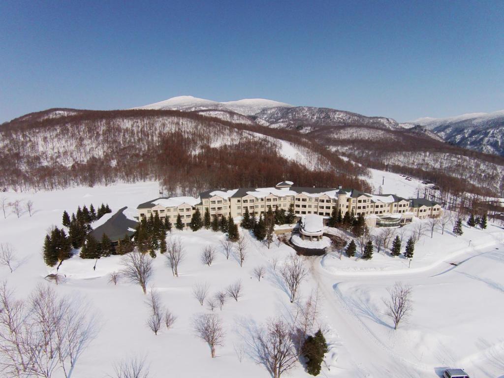 北塩原村的住宿－EN RESORT Grandeco Hotel，雪地中度假村的空中景观