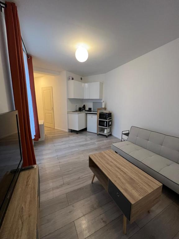 un salon avec un canapé et une table basse dans l'établissement 103 T2 Hyper centre Meaux, à Meaux