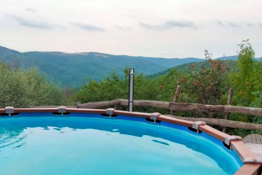a swimming pool with a view of the mountains at Ca'de Picchio in Arezzo
