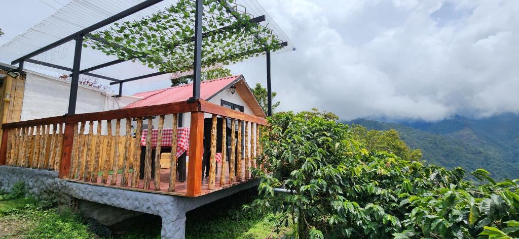 a small house on the side of a mountain at Glamping Akaya in Ibagué
