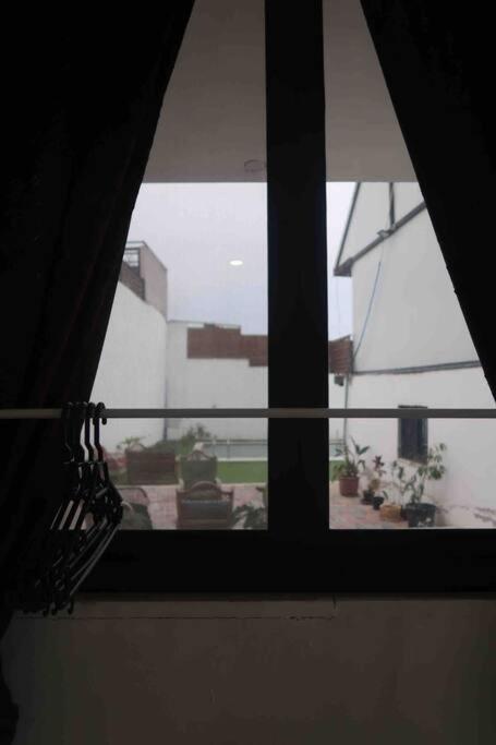 a window with a view of a yard with potted plants at Jericho Palestine, Panorama Villa- View, Full Privacy & Pool in Jericho