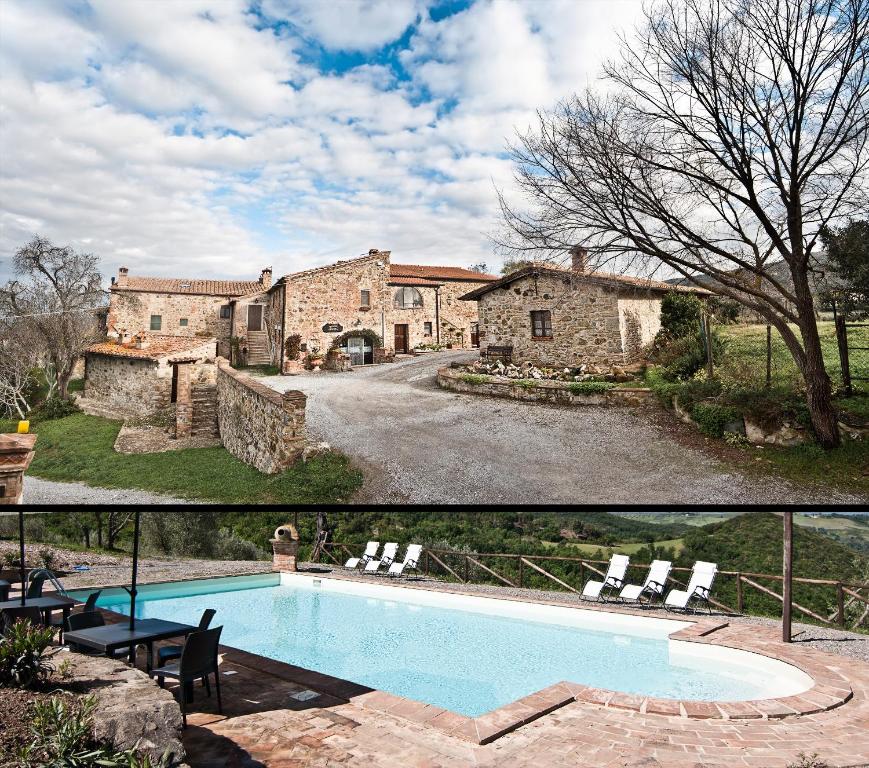 two pictures of a house and a swimming pool at Agriturismo Grossola in Castiglione dʼOrcia