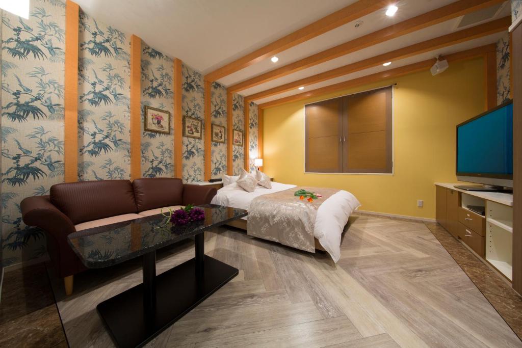 TV a/nebo společenská místnost v ubytování HOTEL AUBE