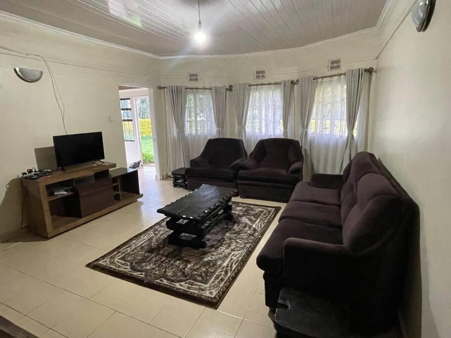 a living room with two couches and a tv at ECOVALE-KIJABE in Kijabe
