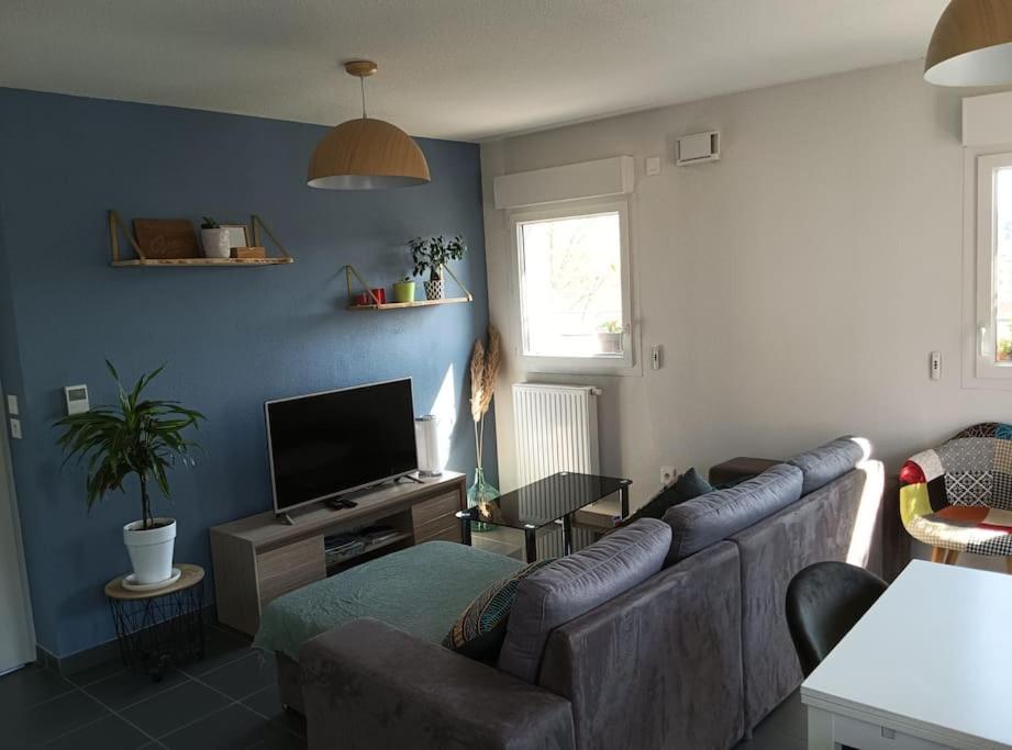 - un salon avec un canapé et une télévision dans l'établissement Appartement T2 très lumineux + PKG, à Toulouse