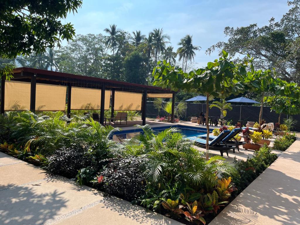 un complejo con piscina y gente sentada a su alrededor en Natura Hotel & Villas, en Zihuatanejo